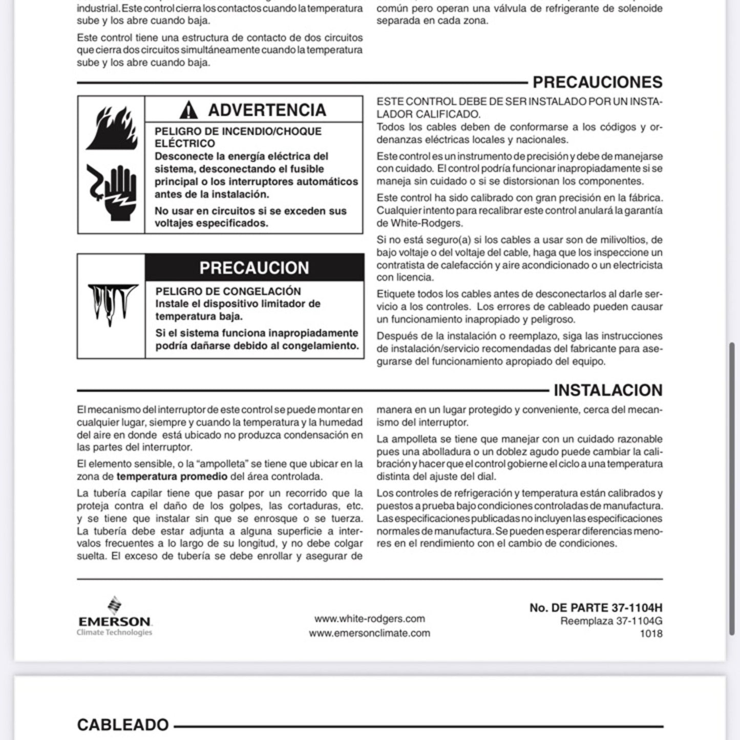 White-Rodgers W1609101 White-Rodgers 1609-101 Refrigeration Temperature Control