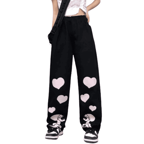 Love Skull Casual Bone Print Wide Leg Pants (Women)