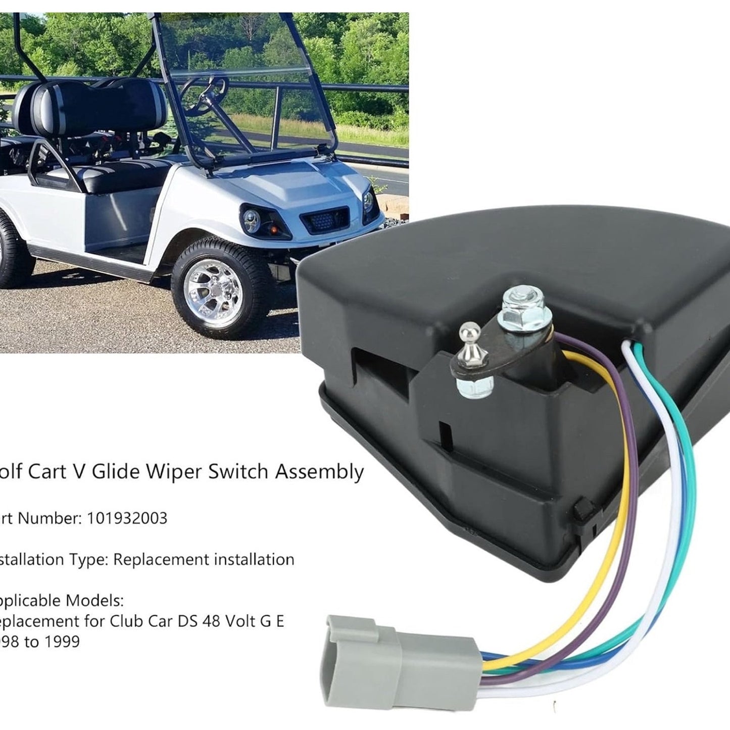 5Pin ss Cart V Glide Wiper Switch Assembly, 101932003, Black, Push Button, Hinge Lever, Manual, Replacement for Car DS 48 Volt G E 1998 to 1999