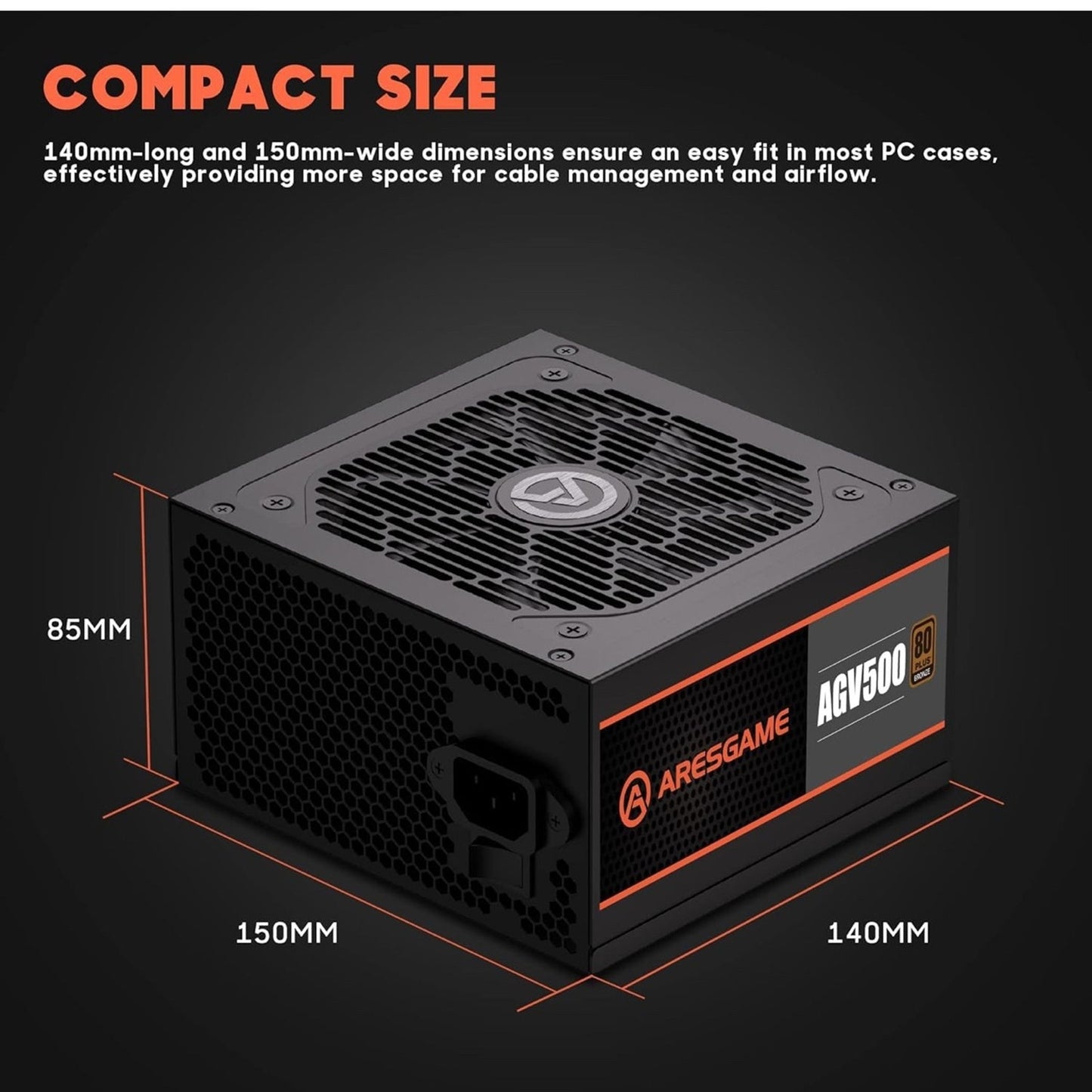 AGV Series 500W Power Supply, 80 Plus Bronze Certified, Non Modular Power Supply