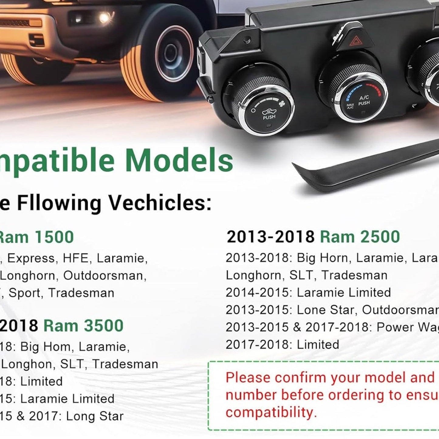 AC Heater Climate Control Module 68268189AA 2013-2018 Dodge RAM 1500 2500 3500 with Heat Defrost, Replace# 68105021AC 68105021AF 68226600AA 68236775ABntrol Module 68268189AA 2013-2018 Dodge RAM 1500 2500 3500 w