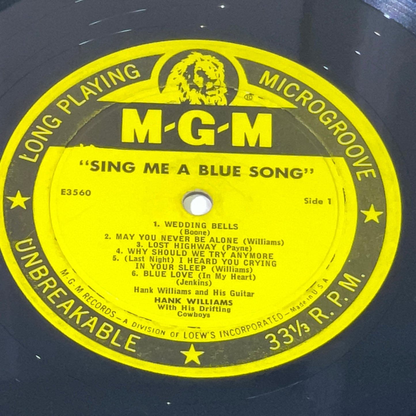 Hank Williams Sr. Sing Me a Blue Song VINYL RECORD LP