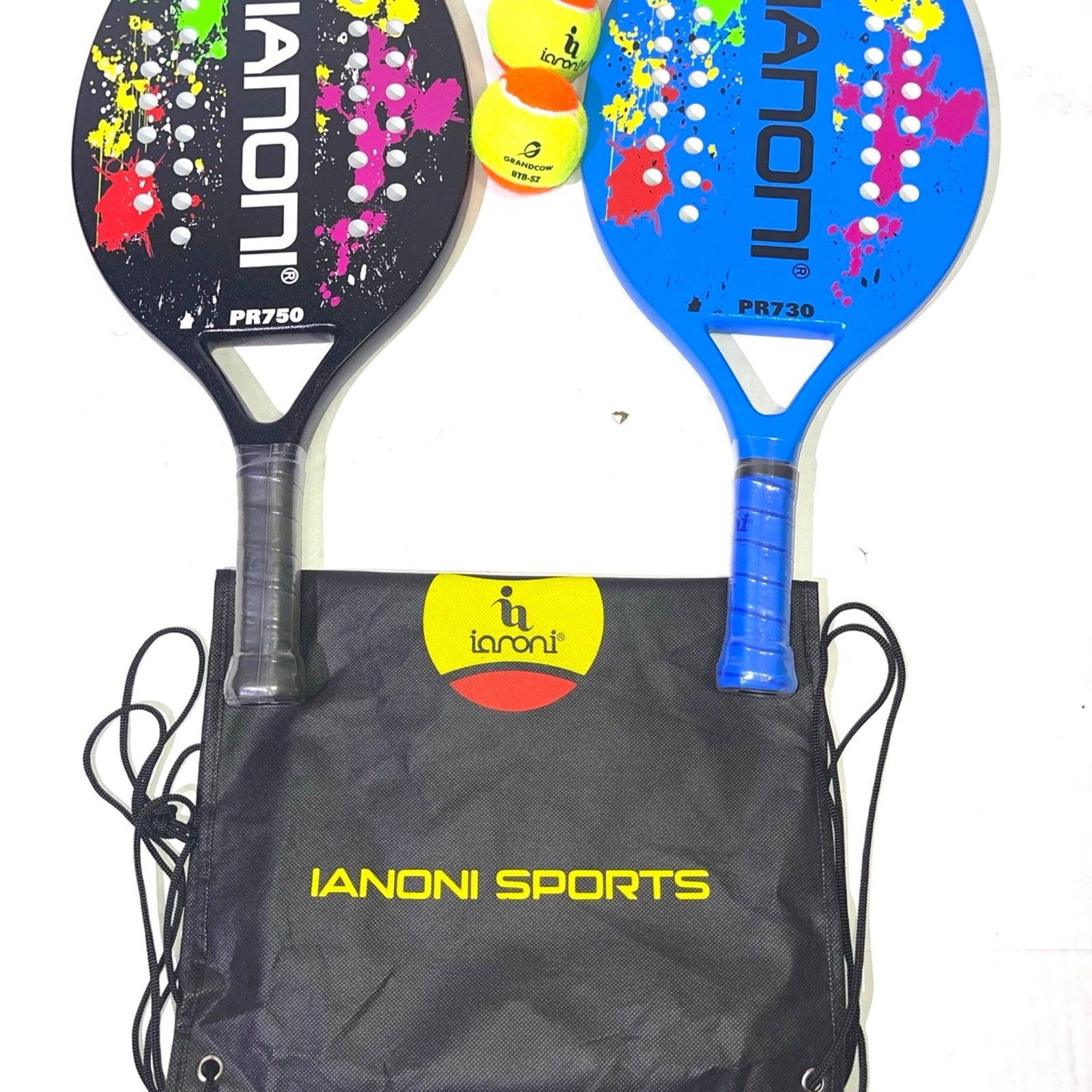ianoni Beach Tennis Rackets Carbon Fiber Grit Face EVA Memory Foam Core Beach Tennis Rackets