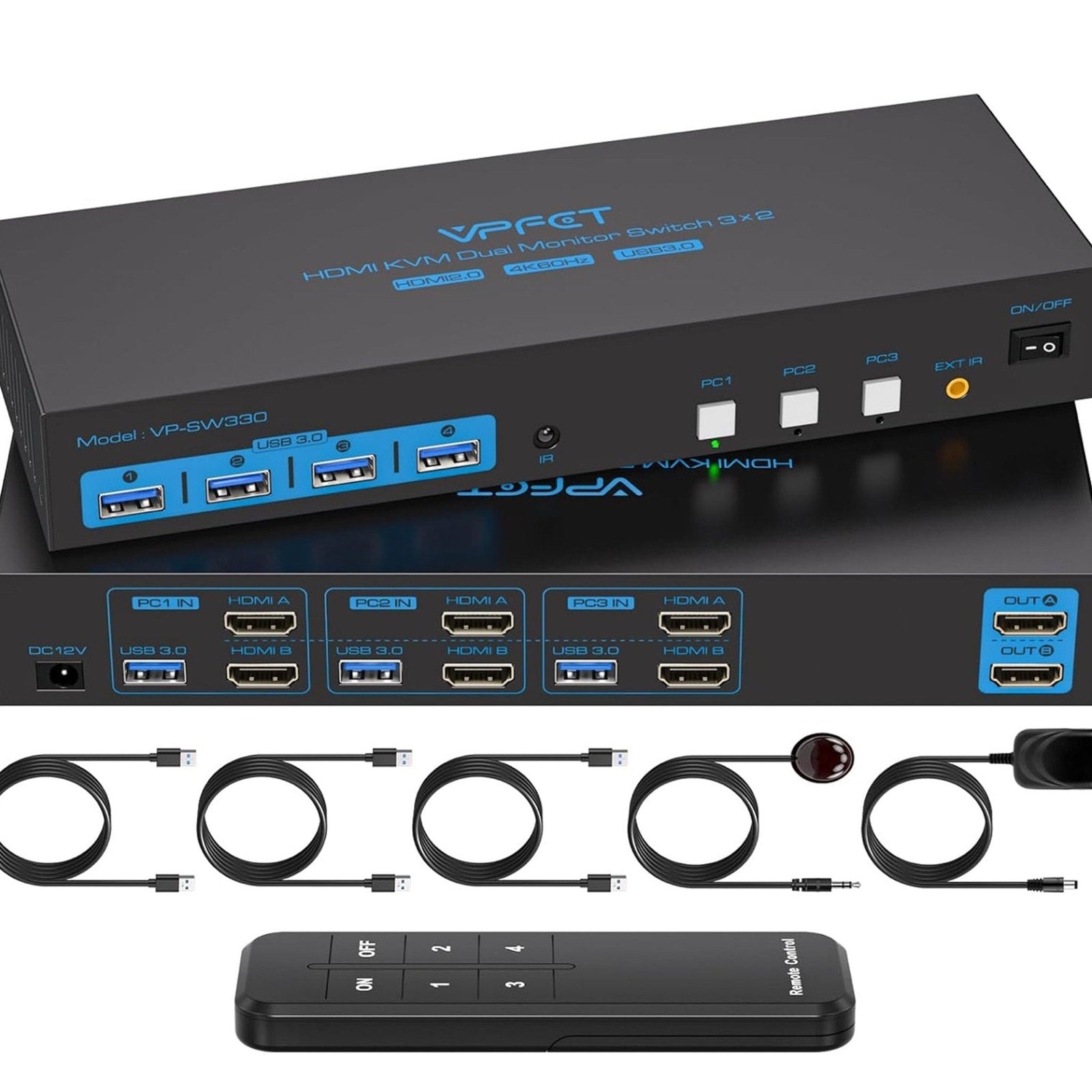 HDMI KVM Switch 2 Monitors 3 Computers EDID Simulation 4K@60Hz 3 Ports KVM Switc