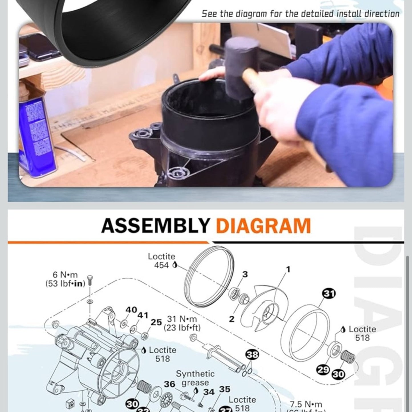 Complete Jet Pump Rebuild Kit Impeller Removal Installation Tool Fit for 1994-2002 SeaDoo RFI GS GSI GSX GTI GTX HX SP SPI SPX XP