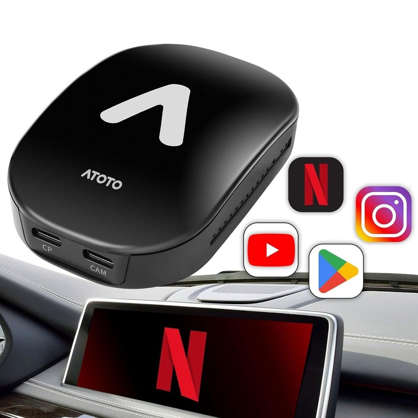 AD6 Wired CarPlay to Wireless CarPlay/Wireless Android Auto Adapter, Wireless Android Support OBD, Intelligent AI Voice Dongle with GPS Tracking, AI Box with Bluetooth, 4GB+64GB