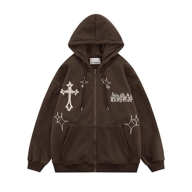 Gothic Cross Star Hoodie Zip Up Sweatshirt (Men)