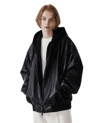 VEGAN LEATHER BLACK HOODED JACKET (MEN)