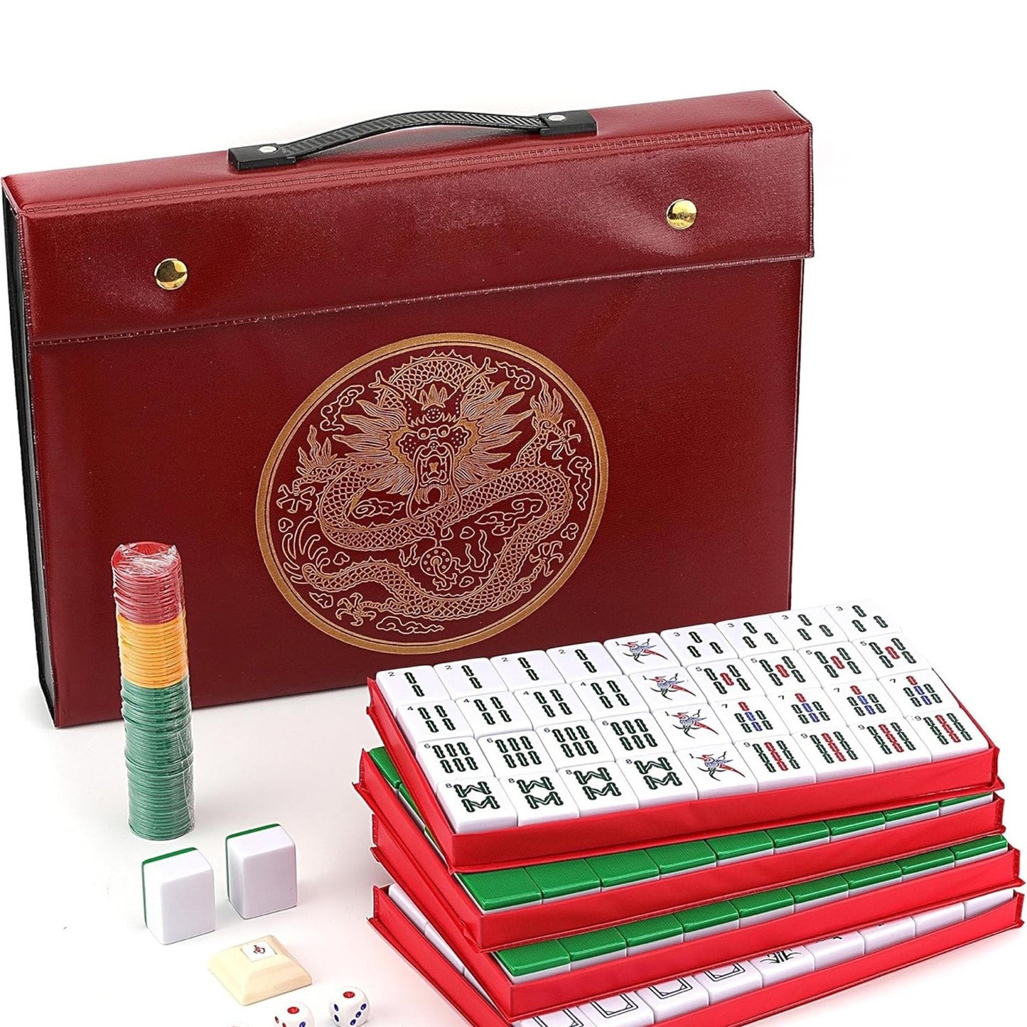 Mose Cafolo Chinese Mahjong Set X-Large 146 Numbered Melamine 1.5" Large Size Tile with Carrying Travel Case, English Manual, Pro Complete Mahjongg Game Set (Majiang, Mah Jongg)