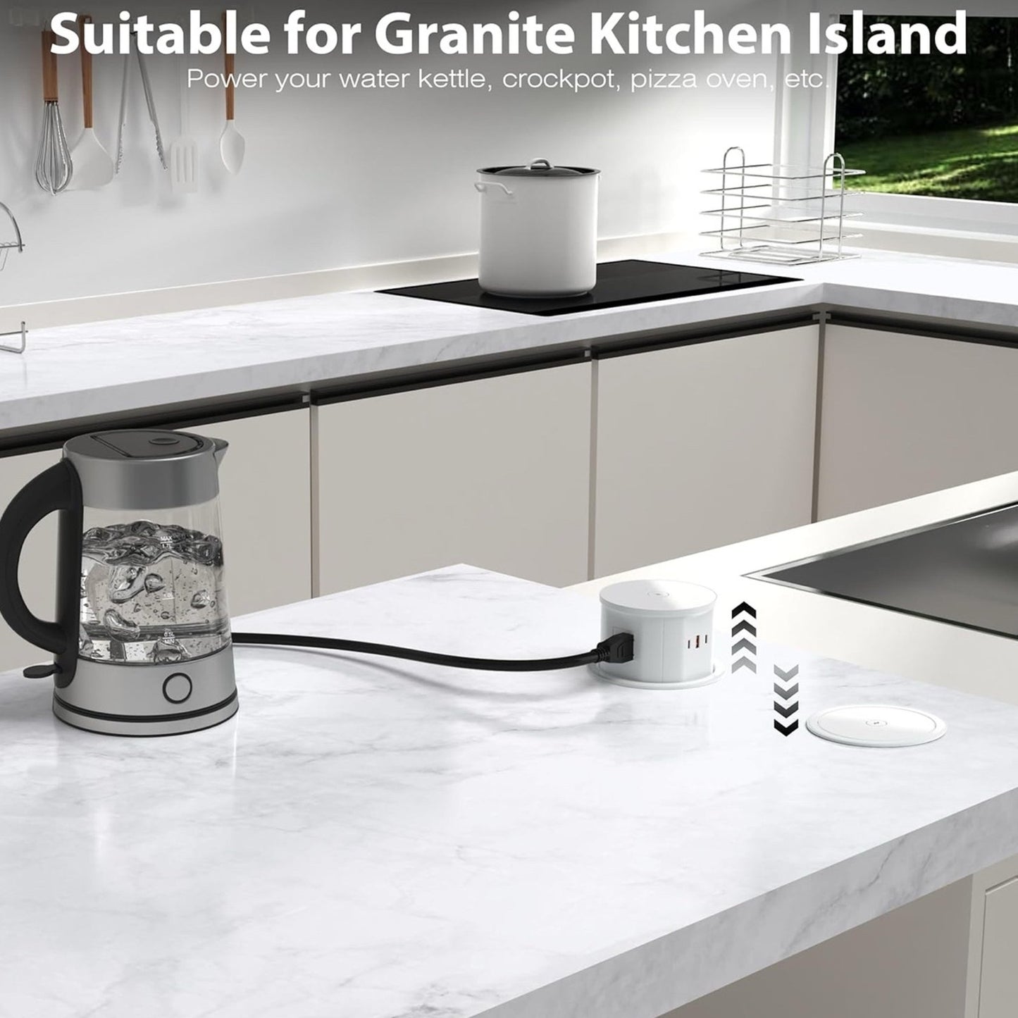 20 Amp Pop Up Countertop Outlet w/ 15W Wireless Charger,Max 65W Power Delivery,4