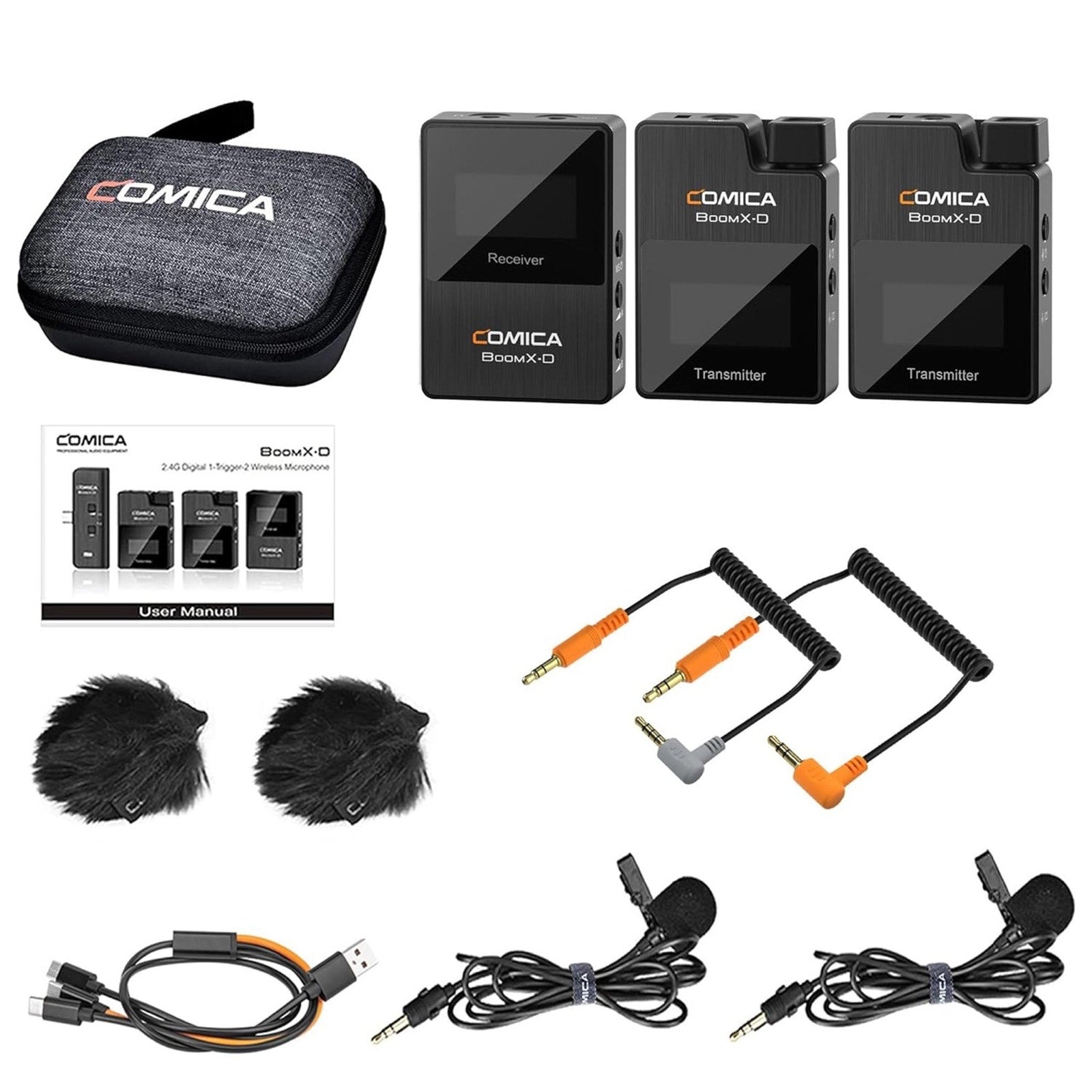 COMICA BoomX-D2 Wireless Lavalier Microphone, 2.4G Dual Lapel Mic with 2 Transmitters, Noise Cancellation, 656ft Range, with iPhone, Android, Camera, for YouTube Video Recording Streaming