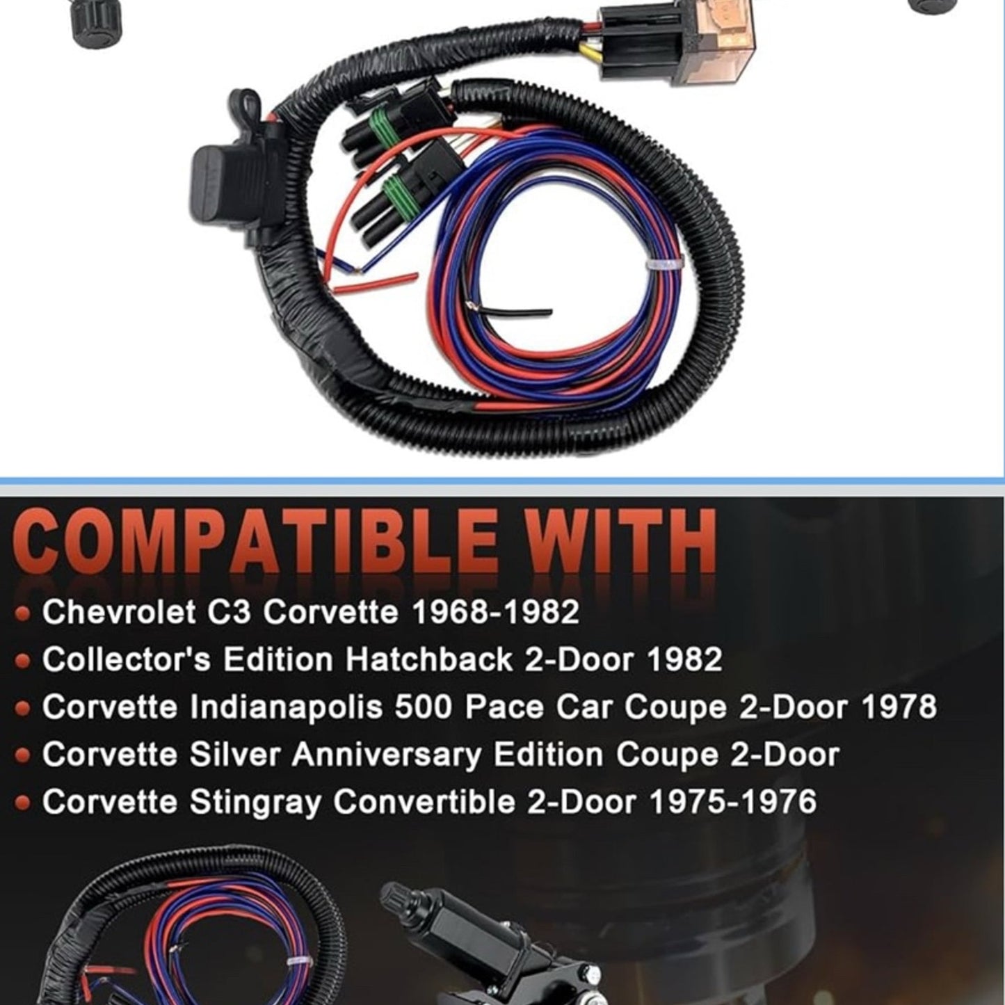 914015 Electric Headlight Motor Conversion Kit 2X Front Left Right C3 Corvette Headlamp Chevrolet Corvette C3 1968-1982 4-Pins