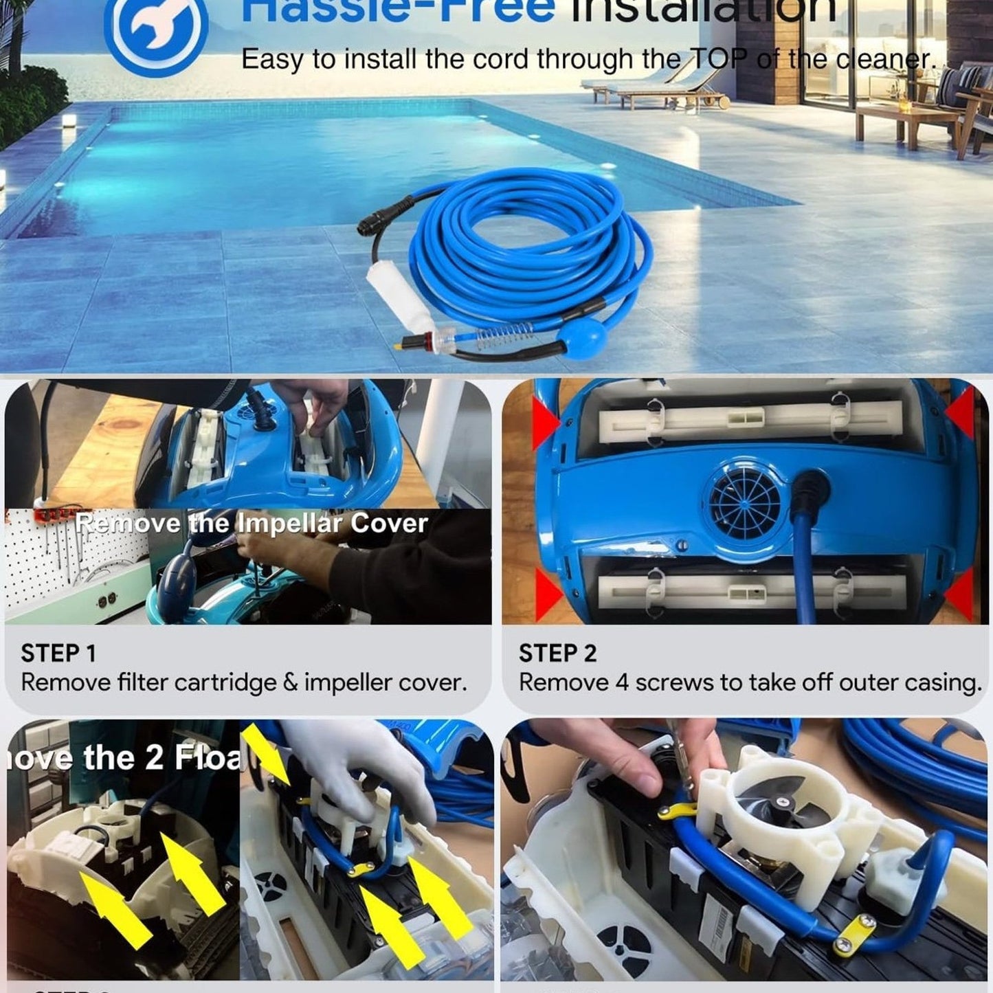 9995861-DIY 2-PIN Blue Swivel Cable 60FT/18M for Dolphin Pool Cleaners Nautilus