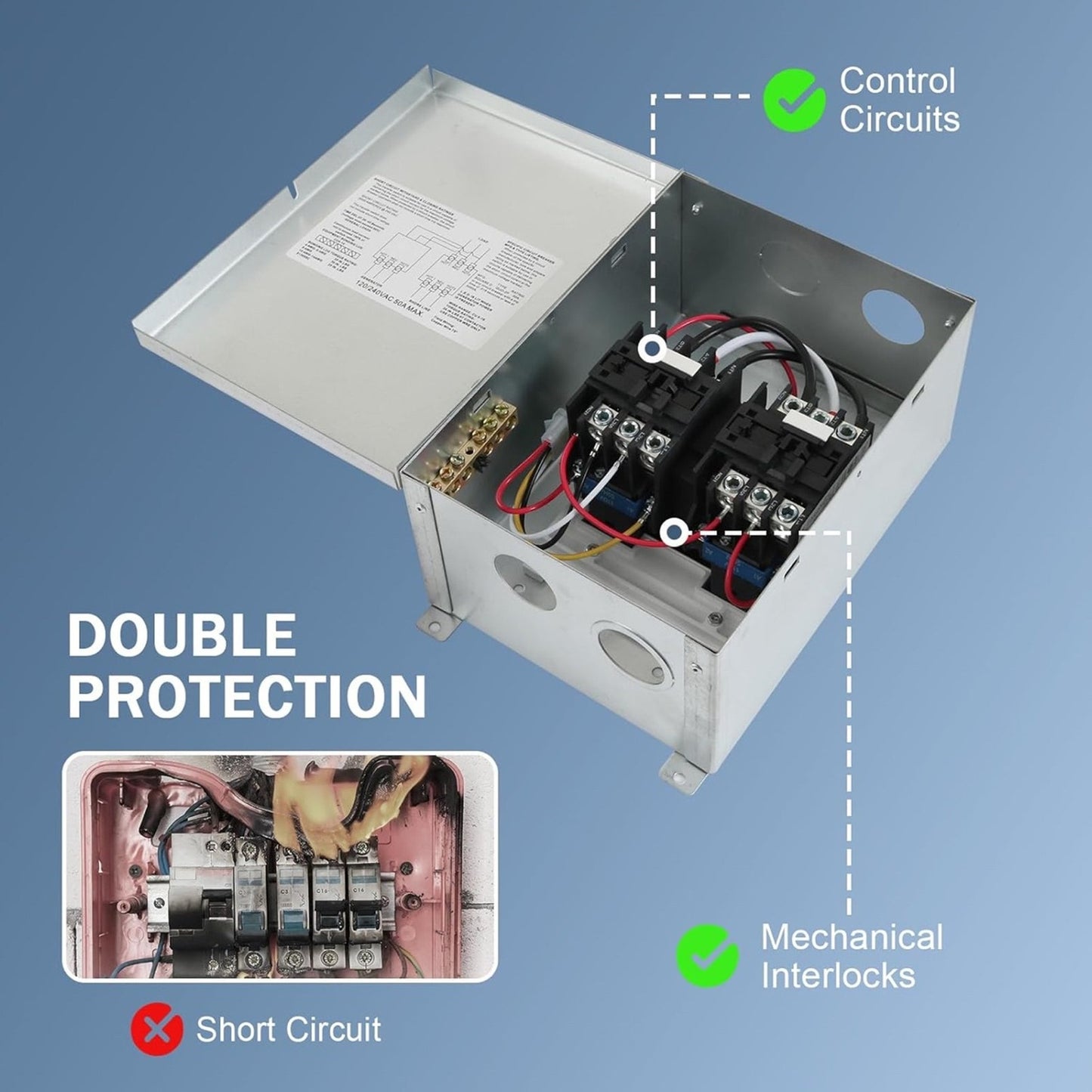 50 AMP Automatic Transfer Switch for RV Outdoor Speedboats 120/240 VAC Generator Applied to RV, Speedboats, 120/240 Volt Power Sources