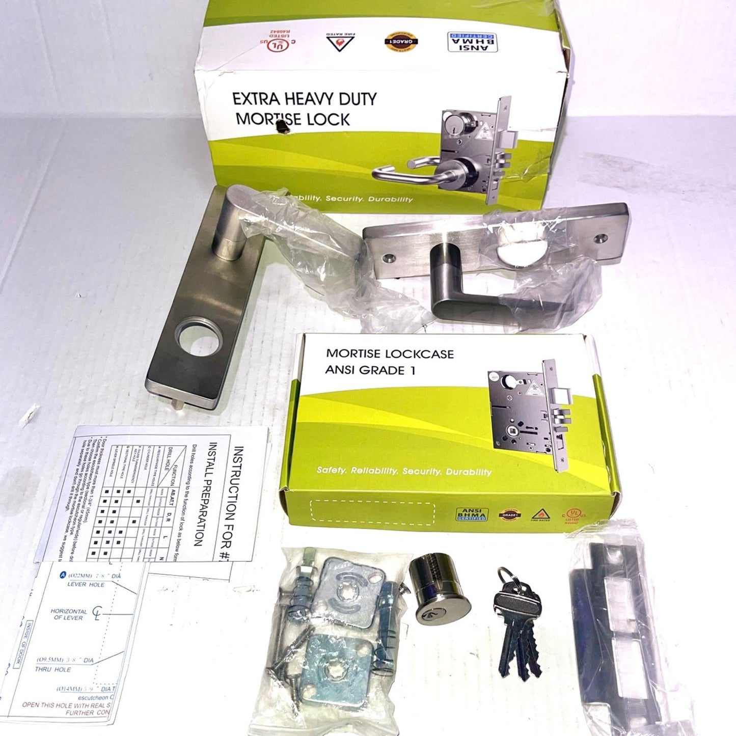 Commercial Mortise Lock Handle Set for Entrance/Office Front Door F20 Heavy Duty