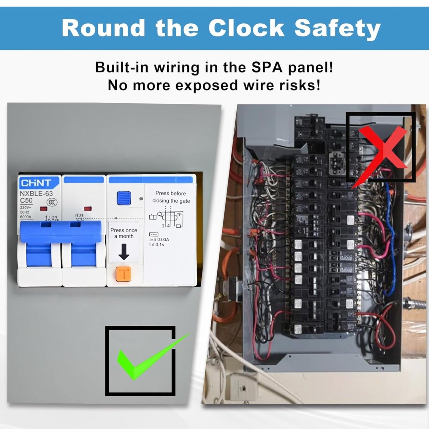 50 Amp Spa Panel, IP 65 Outdoor Breaker Box, 50 Amp GFCI Breaker for Hot Tub, Swimming Pools, 240V 1 Pole 3 Wires, Meeting NEMA 3R Standards for Outdoor Indoor