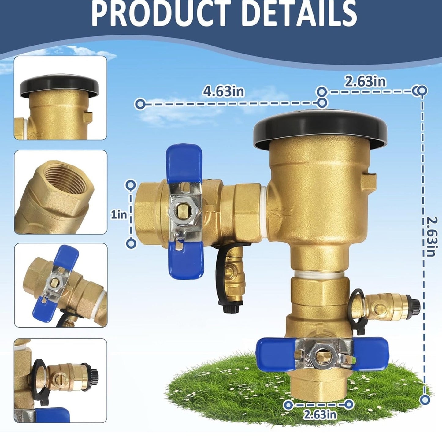 1"720A Pressure Vacuum Breaker Assembly – Thickened Brass Vacuum Breaker For Sprinkler, Back Flow Preventer Valve for Irrigation Systems & Commercial Water