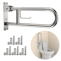 Toilet Grab Bar 22” Flip Up Grab Bar Paper Holder, Polished Chrome Anti-Slip Safety Bars for Toilet, Stainless Steel Knurled Toilet Handles for Seniors Disabled Elderly Pregnant YuanDe