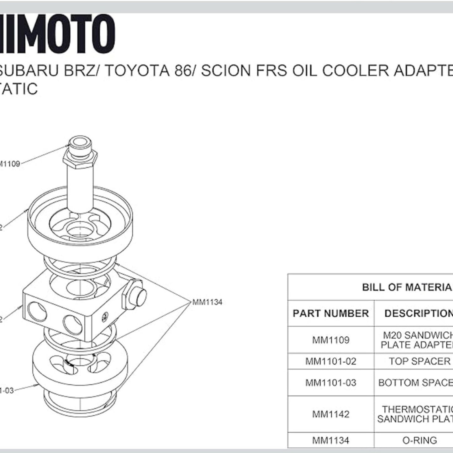 Mishimoto Oil Sandwich Thermostatic Plate & Adapter for 2013+ Subaru BRZ/Toyota