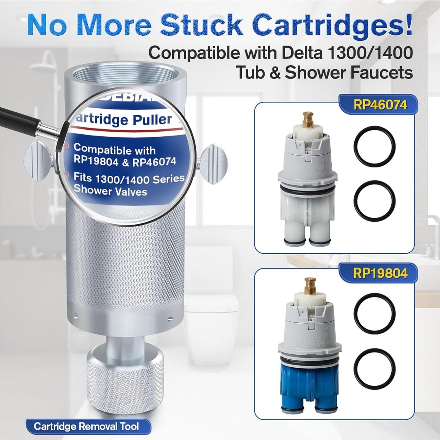 Cartridge Removal Tool for Delta Tub & Shower Faucets, Fits 1300/1400 Series RP46074 & RP19804 Cartridges, Heavy-Duty Reusable Steel Puller Extractor, Damage-Free DIY Valve Repair