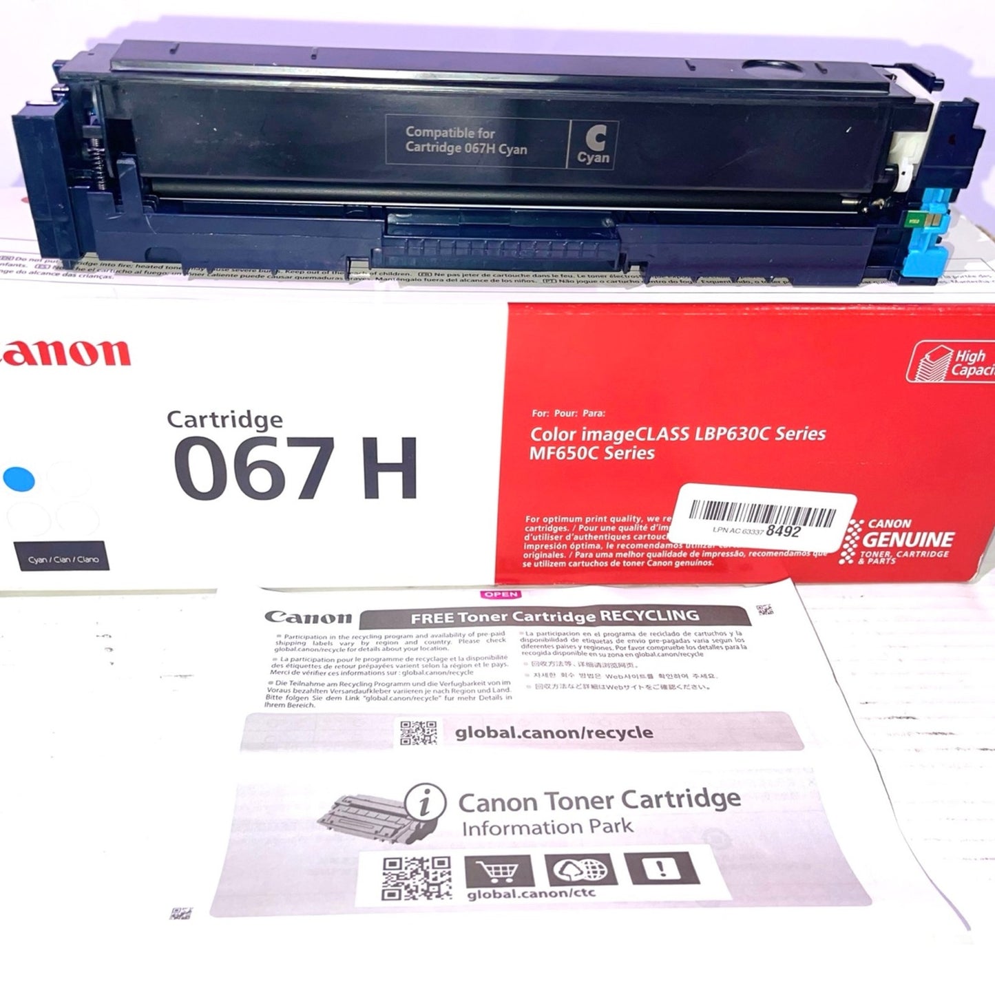 Canon Genuine 067 Cyan Toner Cartridge High Capacity for LBP633Cdw, LBP632Cdw, M