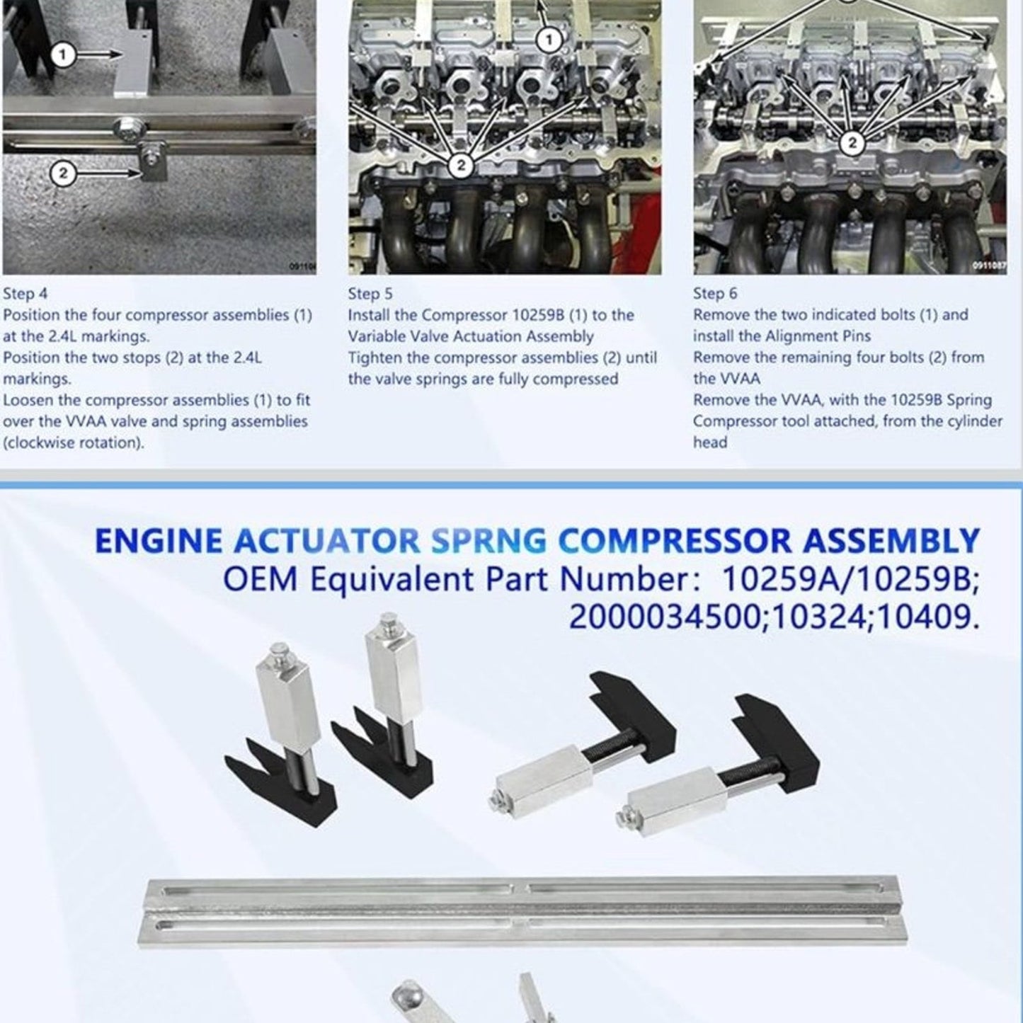 8 Engine Actuator Springs Compressor Assembly Tools 2012-19 Fiat MultiAir Turbo 1.4L 16V / Turbo / 2.4L / BF / FB / FF / PF / UF / VM. Replace Part for 10259B / 10259A