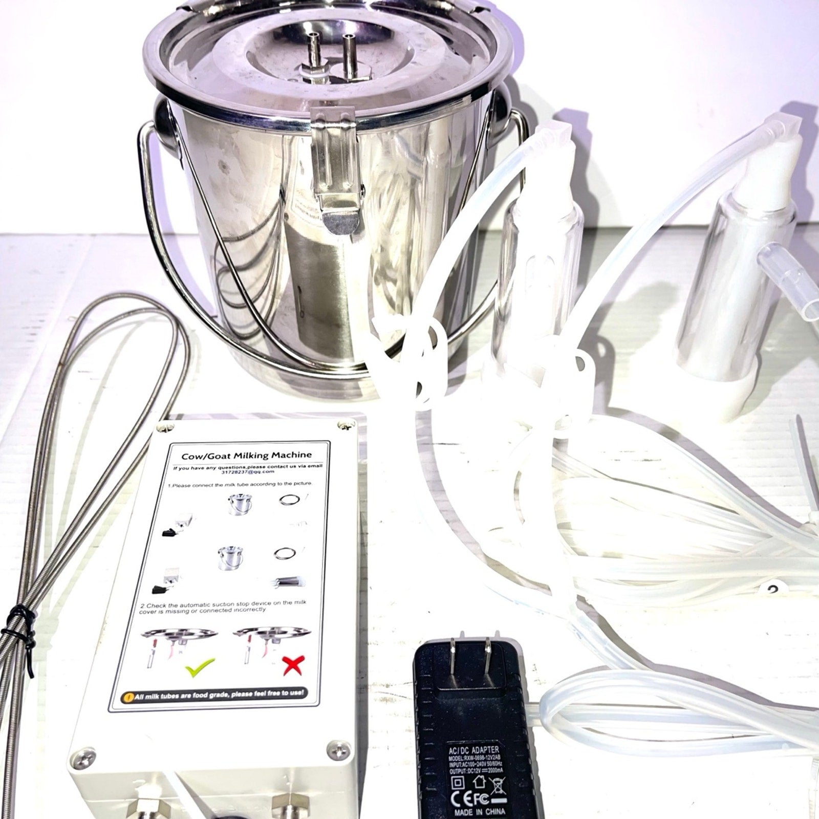 3L Electric Milker Milking Machine Household Manual Double Head Milker Efficient Pumping Cycle Large Capacity Portable for Goat Pulsation Vacuum Milking Machine