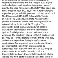 Mishimoto Oil Sandwich Thermostatic Plate & Adapter for 2013+ Subaru BRZ/Toyota