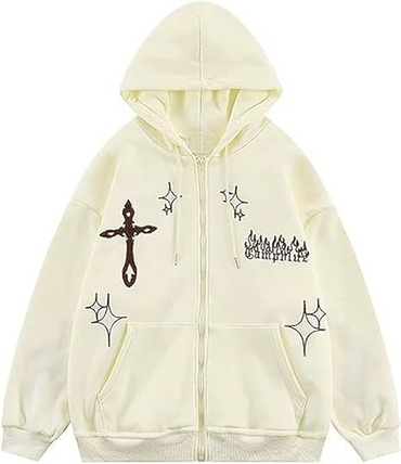 Gothic Cross Star Hoodie Zip Up Sweatshirt (Men)