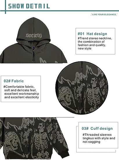 Oversized Skull Skeleton Zip Up Hoodie Jacket (Men)