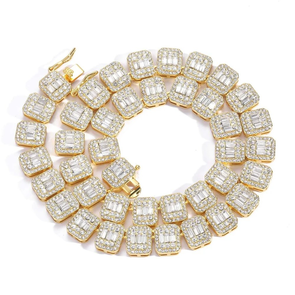 22” 10K Yellow Gold 10MM 81.80 Grams Baguette & Round 16.21 CT SI1 H Color Diamond Tennis Chain