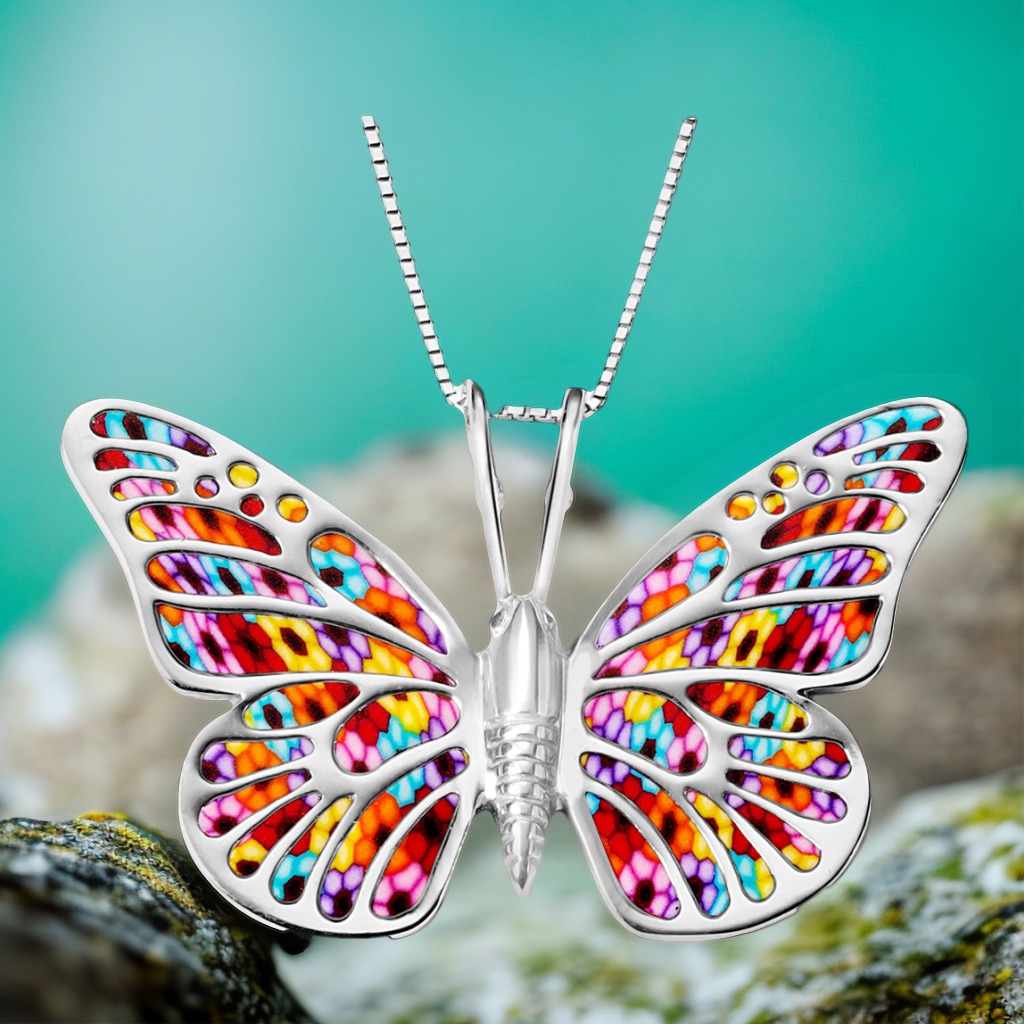 Handmade Polymer Clay Butterfly 925 Sterling Silver Pendant Set (Women)