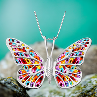 Handmade Polymer Clay Butterfly 925 Sterling Silver Pendant Set (Women)