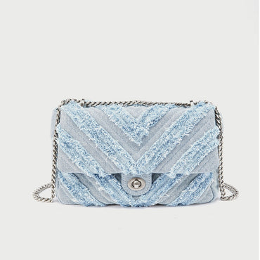 25CM Light Blue Denim Chain Crossbody Bag (Ladies)