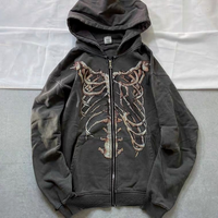 Skeleton Print Long Sleeve Zipper Jacket with Pockets (Unisex)