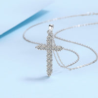 Platinum-Plated Moissanite Diamond Cross Necklace (Unisex)