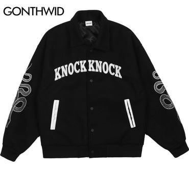 Vintage "KNOCK KNOCK WHODAT INC. 1999 Embroidery Snake" Varsity Jacket (Men)