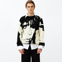 Vintage Wool Style Anime Face Portrait Streetwear Sweater (Men)