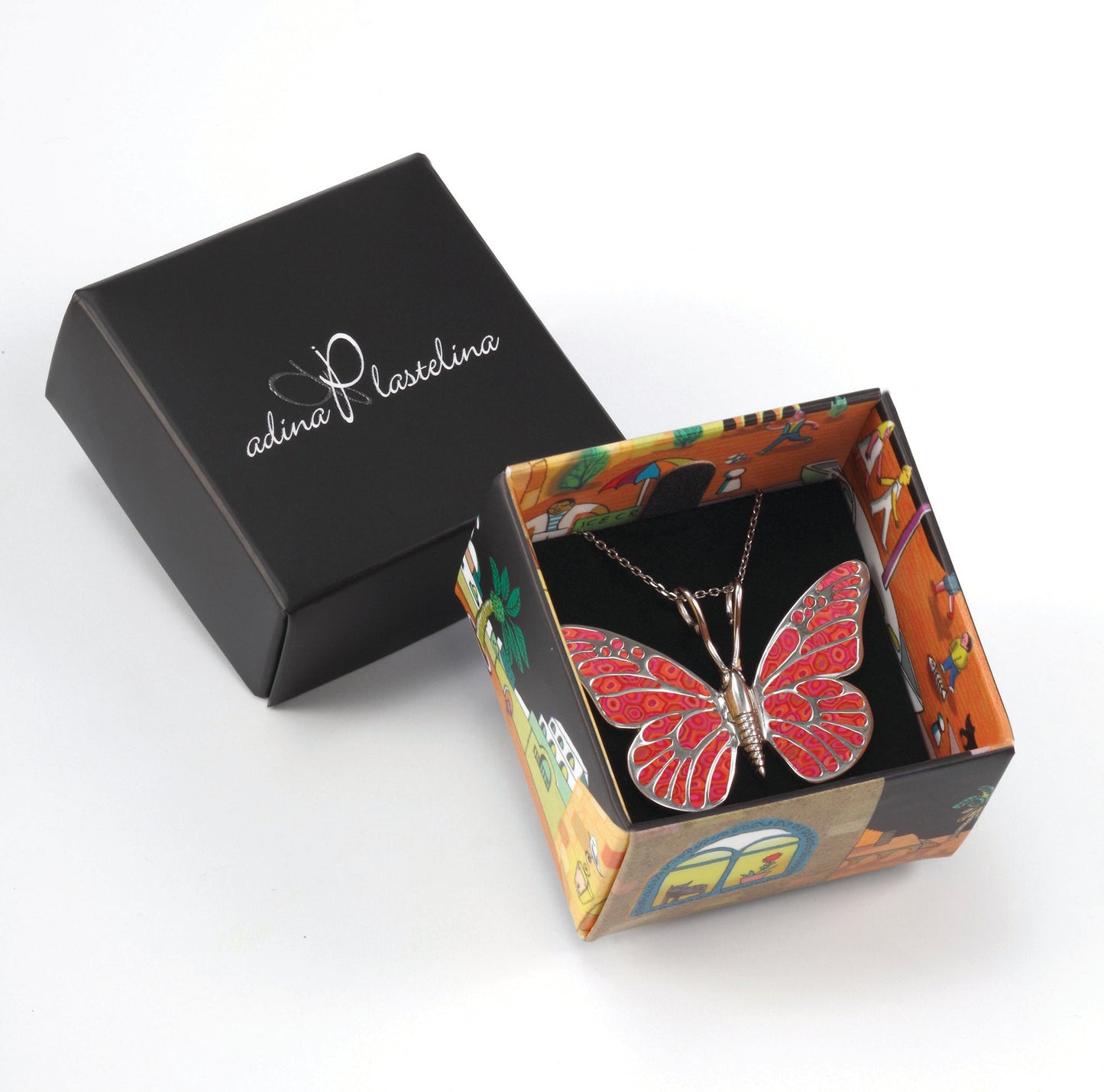 Handmade Polymer Clay Butterfly 925 Sterling Silver Pendant Set (Women)