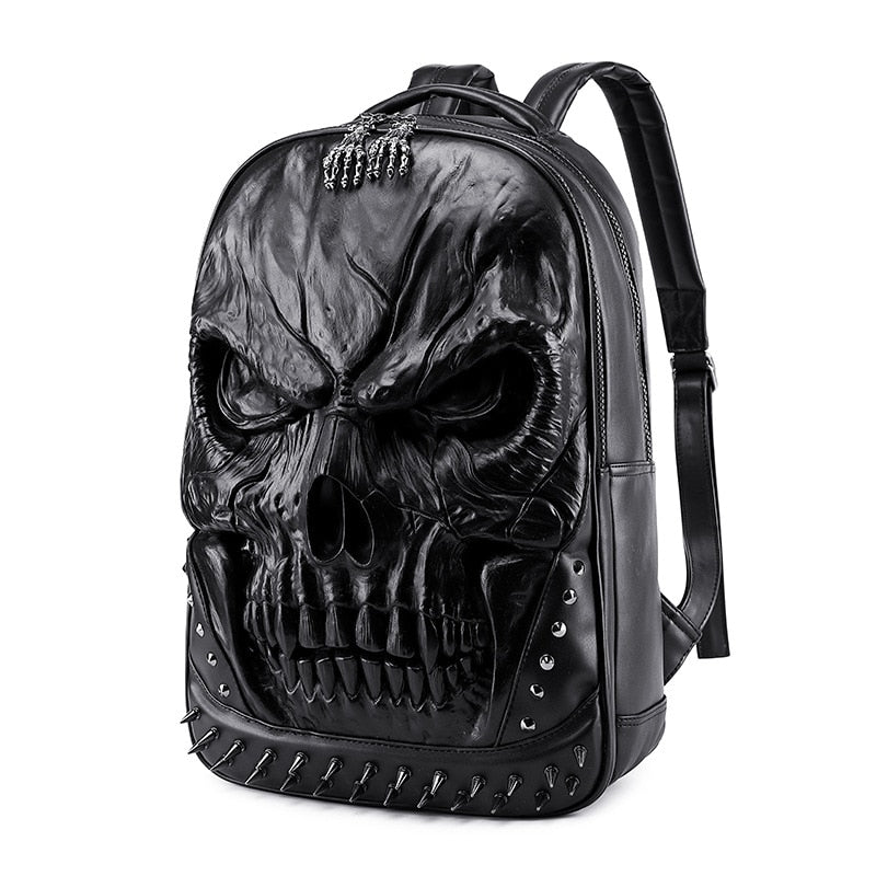 3D Thick Leather Large Capacity Leather Skull Backpack (Men)