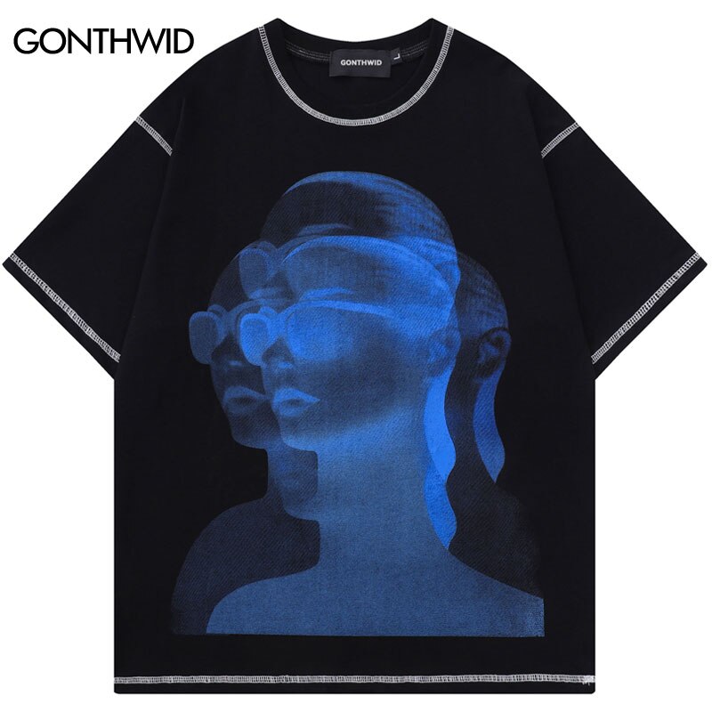 Shadow Face Graphic Gothic Punk Cotton T-Shirt (Men)