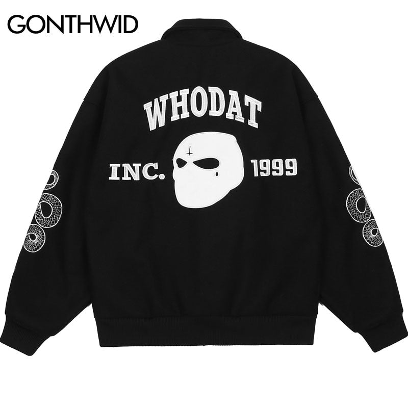 Vintage "KNOCK KNOCK WHODAT INC. 1999 Embroidery Snake" Varsity Jacket (Men)