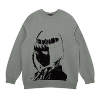 Vintage Wool Style Anime Face Portrait Streetwear Sweater (Men)