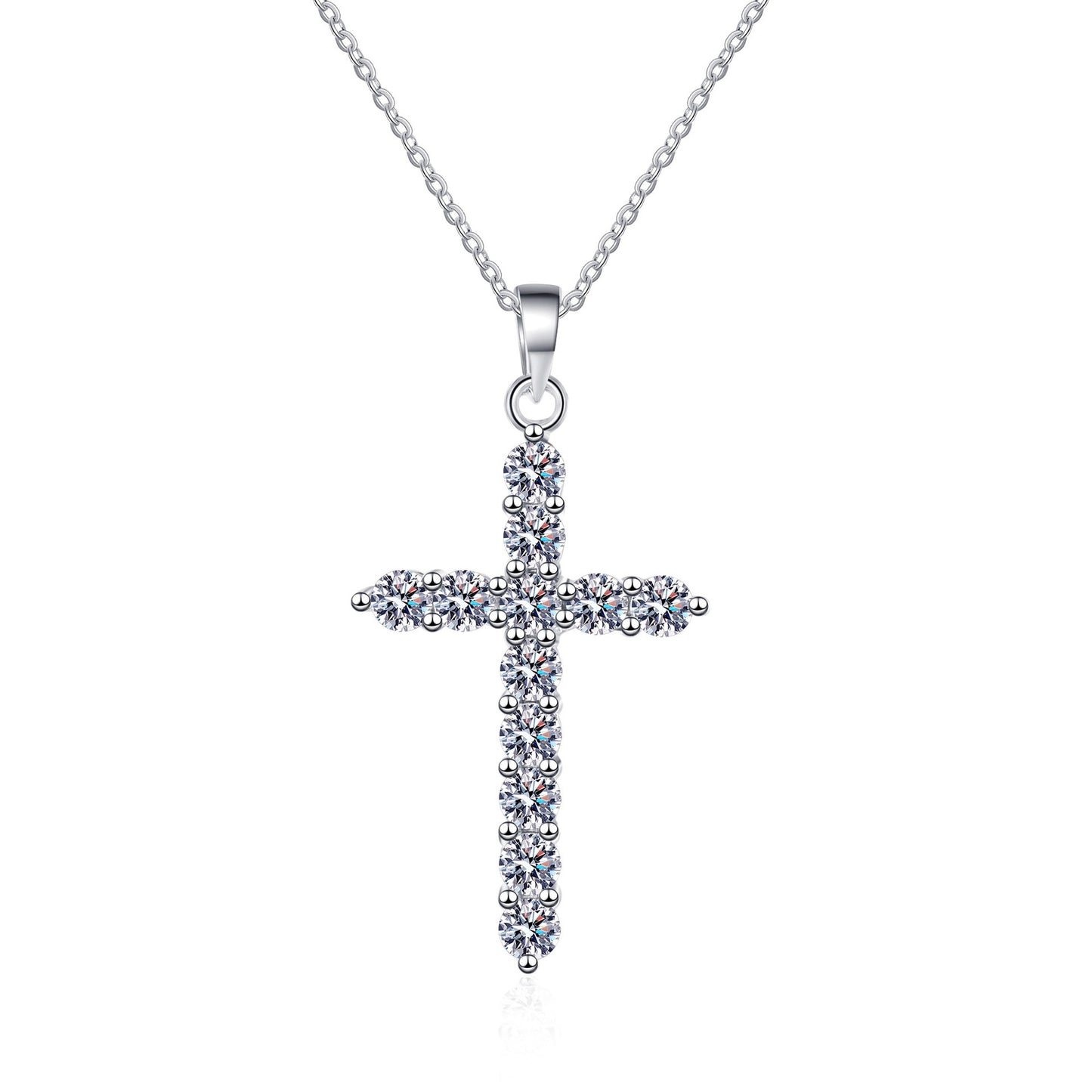 Platinum-Plated Moissanite Diamond Cross Necklace (Unisex)