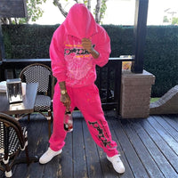 THUGGER X SPIDER WORLDWIDE PINK SWEATSUIT Spider Web Print Pants & Hoodies (Unisex)