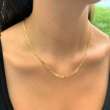 18K Gold 3MM Italian Sterling Silver Paper Clip Necklace (Ladies)